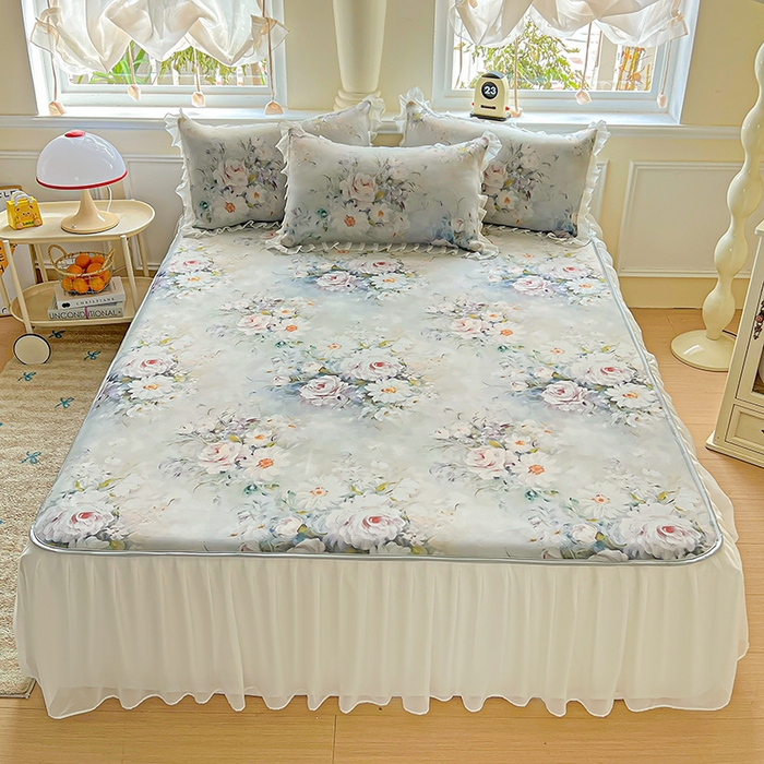 91家纺网 家纺一手货源 找家纺 栩裕纺织 2026新款（常年不断货）A类凉感丝床裙款凉席夏被四件套花边空调被三件套 探戈