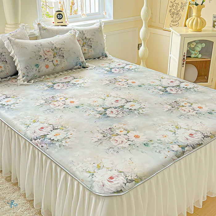 91家纺网 家纺一手货源 找家纺 栩裕纺织 2026新款（常年不断货）A类凉感丝床裙款凉席夏被四件套花边空调被三件套 探戈