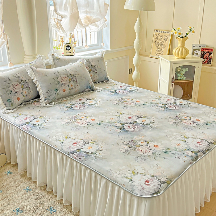 91家纺网 家纺一手货源 找家纺 栩裕纺织 2026新款（常年不断货）A类凉感丝床裙款凉席夏被四件套花边空调被三件套 探戈