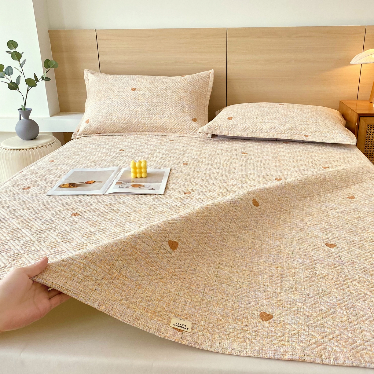 金鑫汇家纺 2026春夏新款成人床新花型老粗布夹棉床盖软凉席席子可以机洗 心之恋