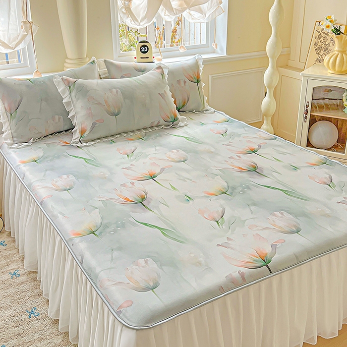 91家纺网 家纺一手货源 找家纺 栩裕纺织 2026新款（常年不断货）A类凉感丝床裙款凉席夏被四件套花边空调被三件套 伊丽莎白