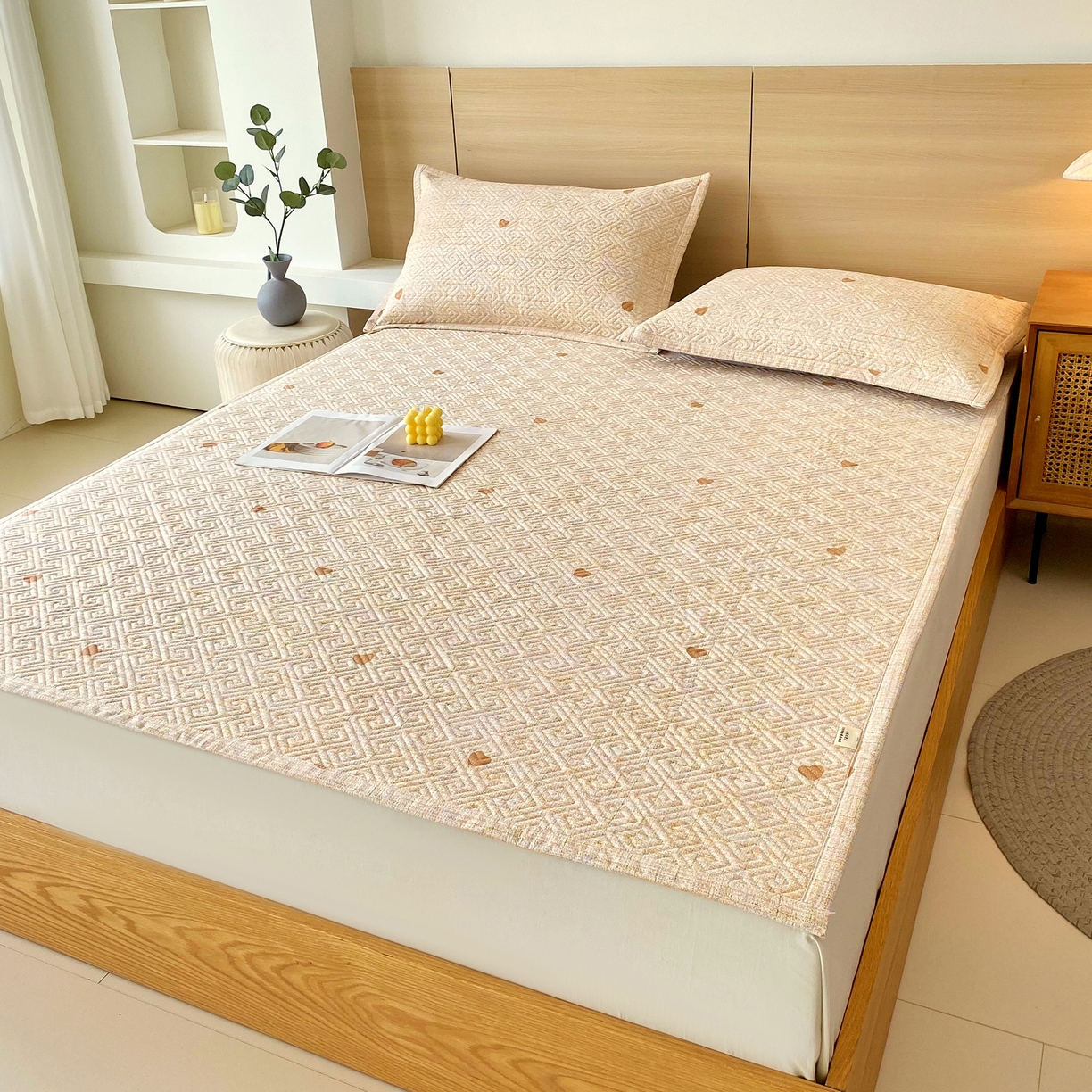 91家纺网 家纺一手货源 找家纺 金鑫汇家纺 2026春夏新款成人床新花型老粗布夹棉床盖软凉席席子可以机洗 心之恋