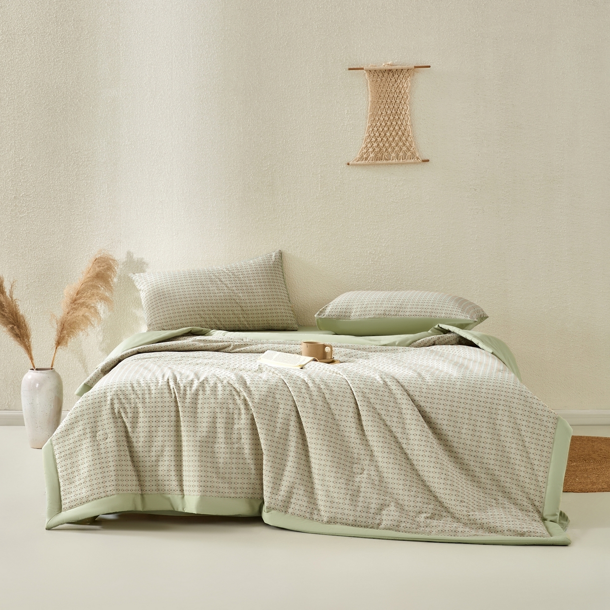 91家纺网 家纺一手货源 找家纺 吾诺家居 2026春夏新款全棉大提花棉花夏被夏凉被空调被-四叶草系列 四叶草-绿