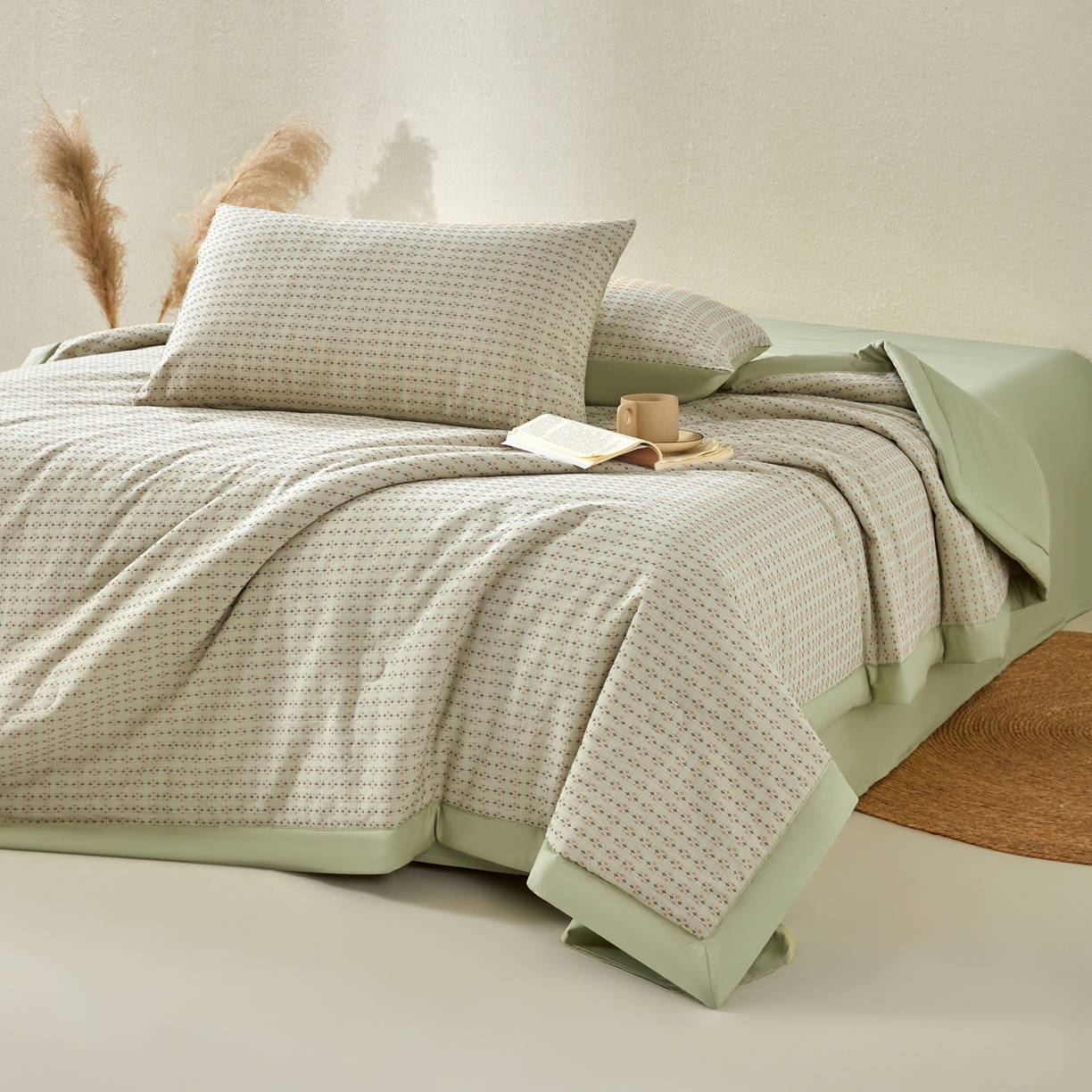 91家纺网 家纺一手货源 找家纺 吾诺家居 2026春夏新款全棉大提花棉花夏被夏凉被空调被-四叶草系列 四叶草-绿