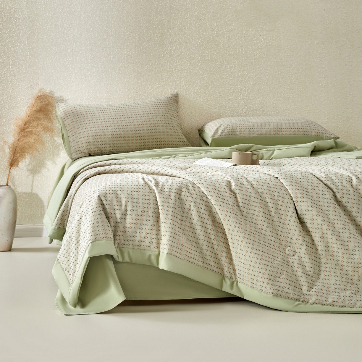 91家纺网 家纺一手货源 找家纺 吾诺家居 2026春夏新款全棉大提花棉花夏被夏凉被空调被-四叶草系列 四叶草-绿