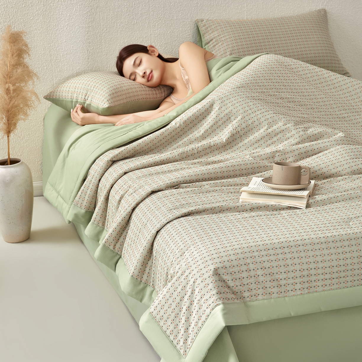 91家纺网 家纺一手货源 找家纺 吾诺家居 2026春夏新款全棉大提花棉花夏被夏凉被空调被-四叶草系列 四叶草-绿