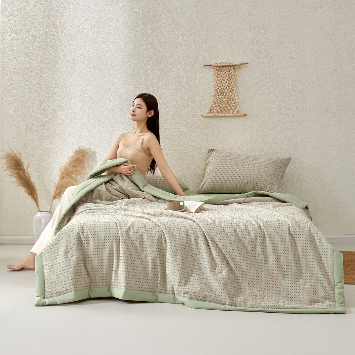 91家纺网 家纺一手货源 找家纺 吾诺家居 2026春夏新款全棉大提花棉花夏被夏凉被空调被-四叶草系列 四叶草-绿