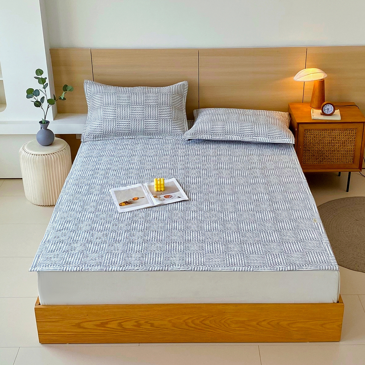 91家纺网 家纺一手货源 找家纺 金鑫汇家纺 2026春夏新款成人床新花型老粗布夹棉床盖软凉席席子可以机洗 休闲时光