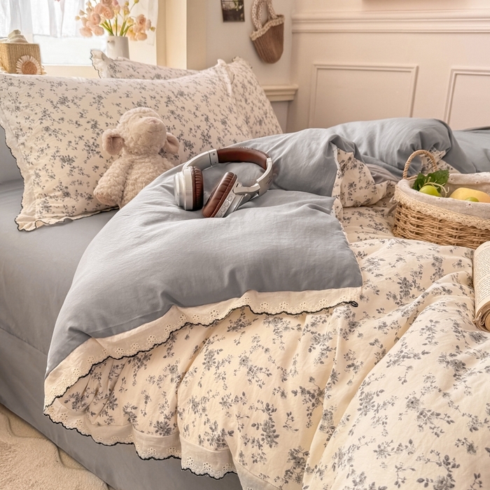 91家纺网 家纺一手货源 找家纺 （总）源舍家纺 2026春夏新款A类古法水洗棉法式花边四件套