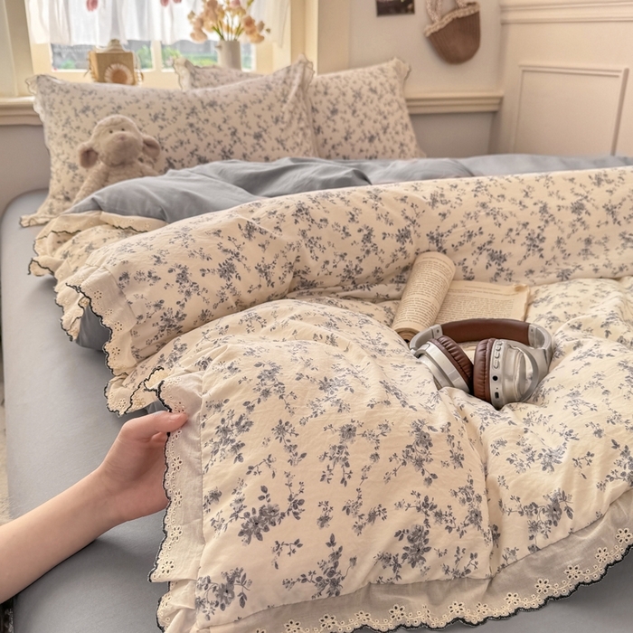 91家纺网 家纺一手货源 找家纺 （总）源舍家纺 2026春夏新款A类古法水洗棉法式花边四件套