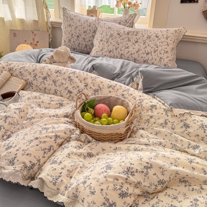 91家纺网 家纺一手货源 找家纺 （总）源舍家纺 2026春夏新款A类古法水洗棉法式花边四件套