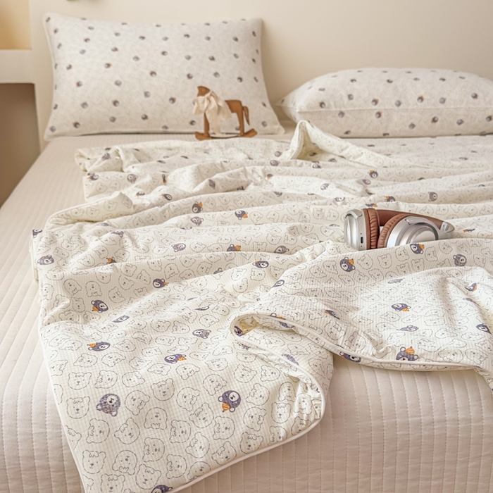 91家纺网 家纺一手货源 找家纺 帕拉美拉 2026新款A类(聚乳酸)提花凉感丝三件套夏被 萌宠织语