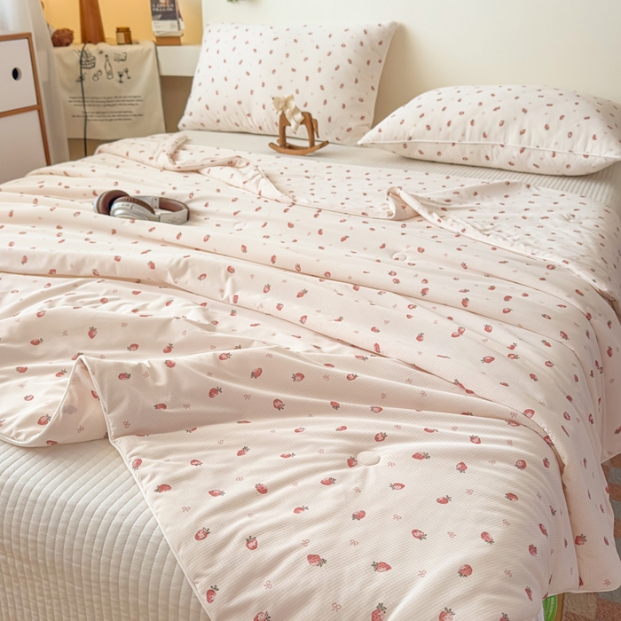 91家纺网 家纺一手货源 找家纺 帕拉美拉 2026新款A类(聚乳酸)提花凉感丝三件套夏被 甜果轻语