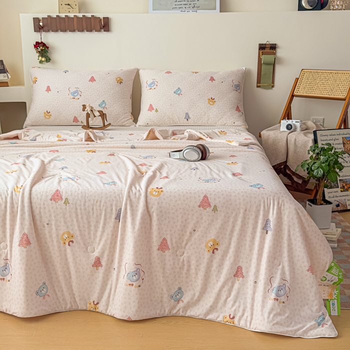 91家纺网 家纺一手货源 找家纺 帕拉美拉 2026新款A类(聚乳酸)提花凉感丝三件套夏被 熊语林栖