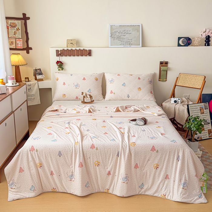 91家纺网 家纺一手货源 找家纺 帕拉美拉 2026新款A类(聚乳酸)提花凉感丝三件套夏被 熊语林栖