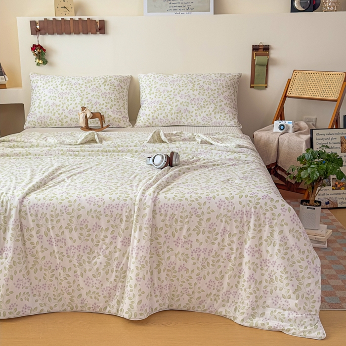 91家纺网 家纺一手货源 找家纺 帕拉美拉 2026新款A类(聚乳酸)提花凉感丝三件套夏被 雾紫青蔓