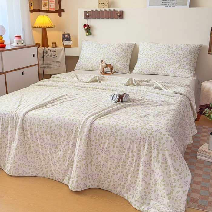 91家纺网 家纺一手货源 找家纺 帕拉美拉 2026新款A类(聚乳酸)提花凉感丝三件套夏被 雾紫青蔓