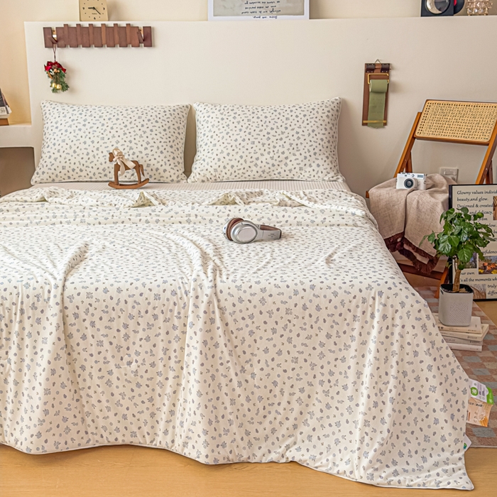 91家纺网 家纺一手货源 找家纺 帕拉美拉 2026新款A类(聚乳酸)提花凉感丝三件套夏被 雾蓝织花