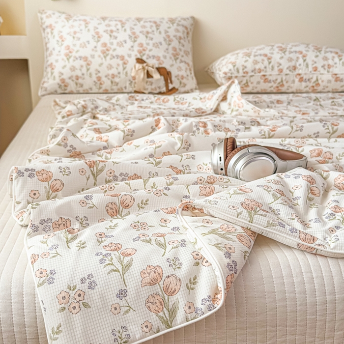 91家纺网 家纺一手货源 找家纺 帕拉美拉 2026新款A类(聚乳酸)提花凉感丝三件套夏被 花织郁梦