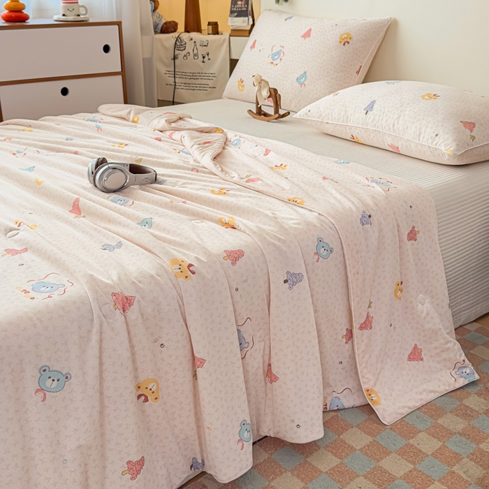 91家纺网 家纺一手货源 找家纺 帕拉美拉 2026新款A类(聚乳酸)提花凉感丝三件套夏被 熊语林栖