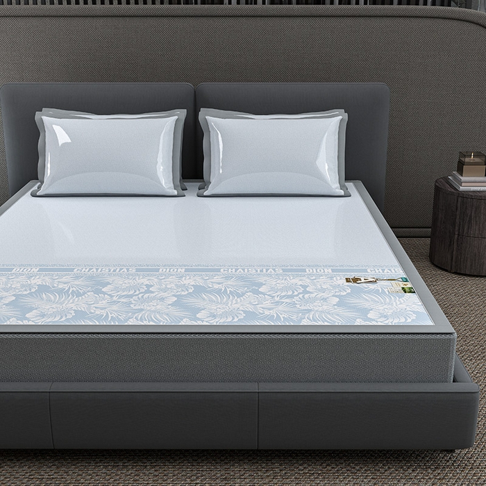 91家纺网 家纺一手货源 找家纺 小牛席业 2026春夏新款半定位大提花凉感冰丝席凉席席子系列 半定位大提花-蓝色