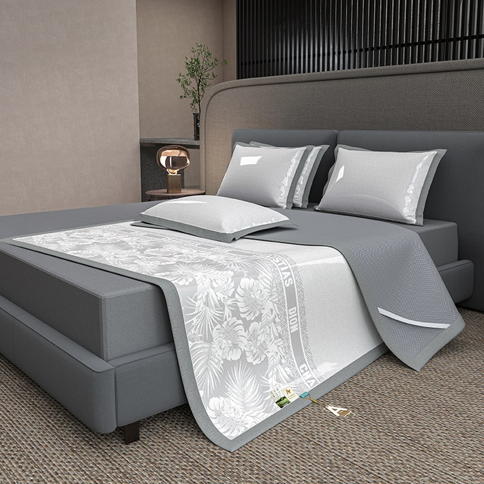 小牛席业 2026春夏新款半定位大提花凉感冰丝席凉席席子系列 半定位大提花-灰色