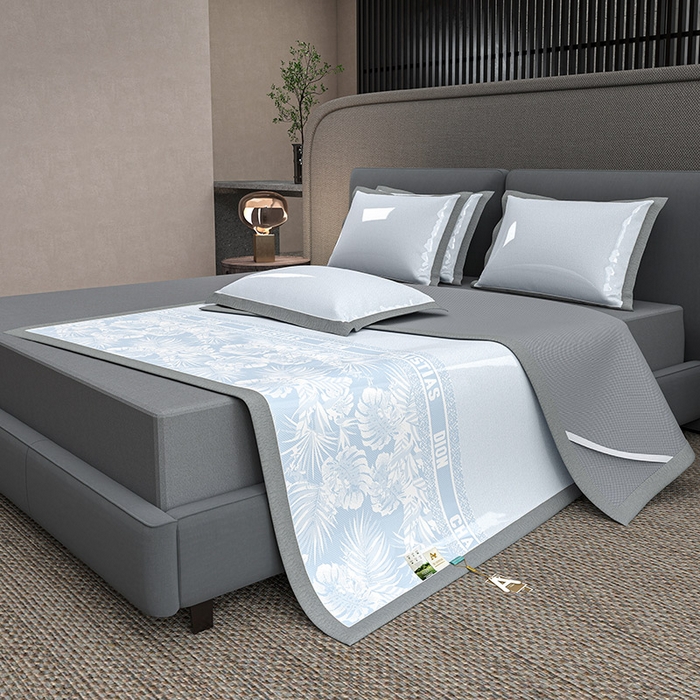 小牛席业 2026春夏新款半定位大提花凉感冰丝席凉席席子系列 半定位大提花-蓝色