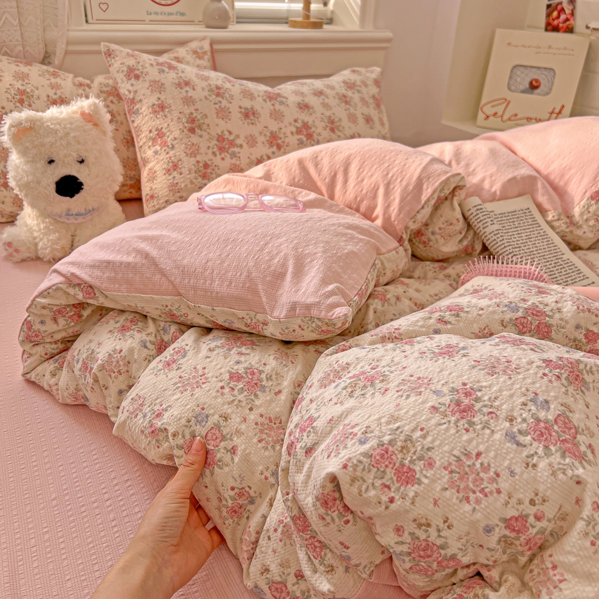 91家纺网 家纺一手货源 找家纺 暖伊家居 2026新款糖果小布袋泡芙纱四件套 韩式梨梦