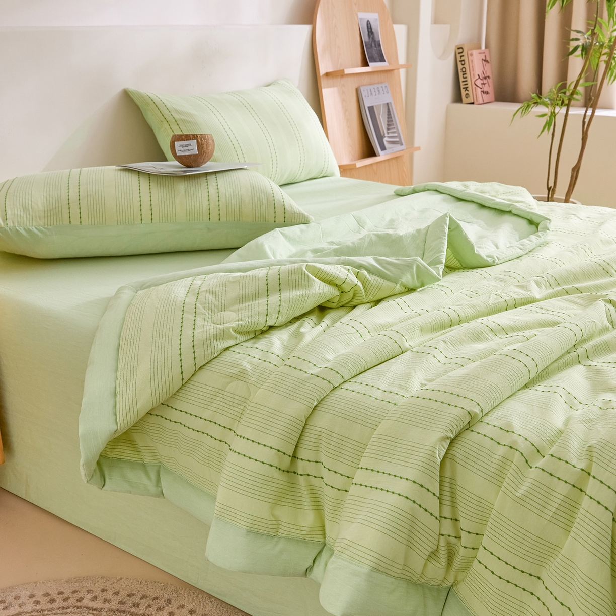 91家纺网 家纺一手货源 找家纺 吾诺家居 2026春夏新款全棉大提花棉花夏被夏凉被空调被-星空系列 星空-果绿