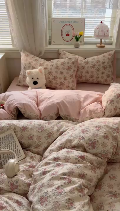 91家纺网 家纺一手货源 找家纺 暖伊家居 2026新款糖果小布袋泡芙纱四件套 韩式梨梦