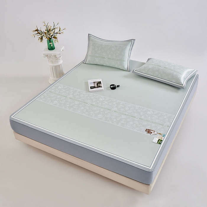 91家纺网 家纺一手货源 找家纺 小牛席业 2026春夏新款轻奢半定位凉感冰丝席凉席席子系列床笠款 轻奢半定位-抹茶 床笠款