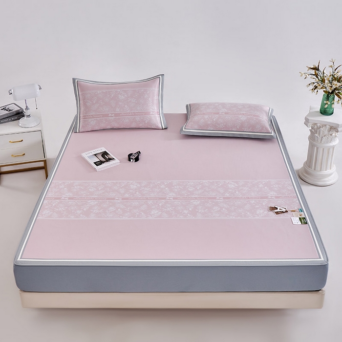 91家纺网 家纺一手货源 找家纺 小牛席业 2026春夏新款轻奢半定位凉感冰丝席凉席席子系列床笠款 轻奢半定位-粉色 床笠款