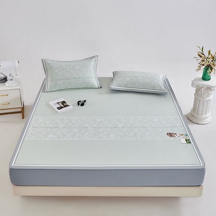 91家纺网 家纺一手货源 找家纺 小牛席业 2026春夏新款轻奢半定位凉感冰丝席凉席席子系列床笠款 轻奢半定位-抹茶 床笠款