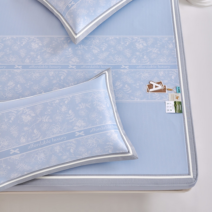 91家纺网 家纺一手货源 找家纺 小牛席业 2026春夏新款轻奢半定位凉感冰丝席凉席席子系列床笠款 轻奢半定位-蓝色 床笠款