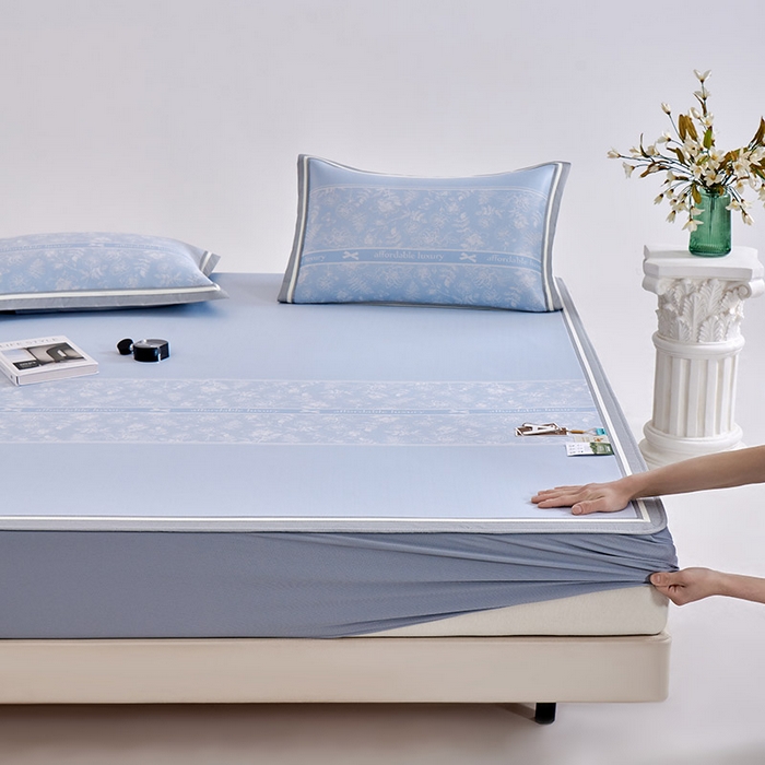 小牛席业 2026春夏新款轻奢半定位凉感冰丝席凉席席子系列床笠款 轻奢半定位-蓝色 床笠款