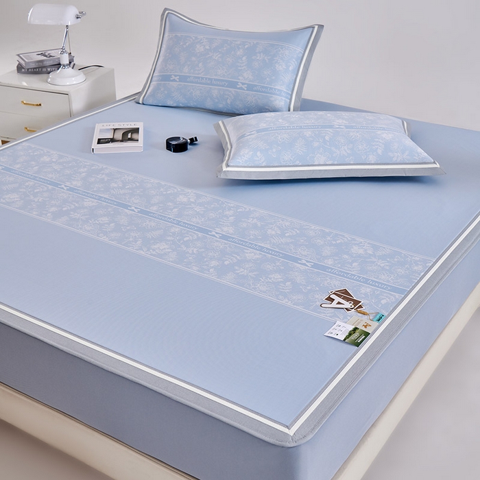 91家纺网 家纺一手货源 找家纺 小牛席业 2026春夏新款轻奢半定位凉感冰丝席凉席席子系列床笠款 轻奢半定位-蓝色 床笠款