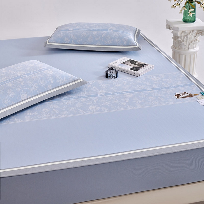 91家纺网 家纺一手货源 找家纺 小牛席业 2026春夏新款轻奢半定位凉感冰丝席凉席席子系列床笠款 轻奢半定位-蓝色 床笠款