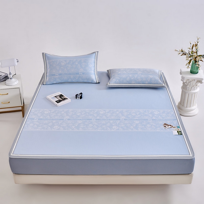 91家纺网 家纺一手货源 找家纺 小牛席业 2026春夏新款轻奢半定位凉感冰丝席凉席席子系列床笠款 轻奢半定位-蓝色 床笠款