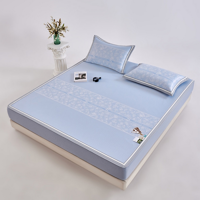 91家纺网 家纺一手货源 找家纺 小牛席业 2026春夏新款轻奢半定位凉感冰丝席凉席席子系列床笠款 轻奢半定位-蓝色 床笠款