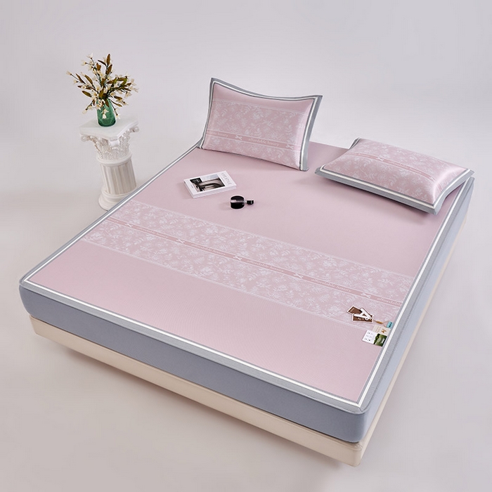 91家纺网 家纺一手货源 找家纺 小牛席业 2026春夏新款轻奢半定位凉感冰丝席凉席席子系列床笠款 轻奢半定位-粉色 床笠款