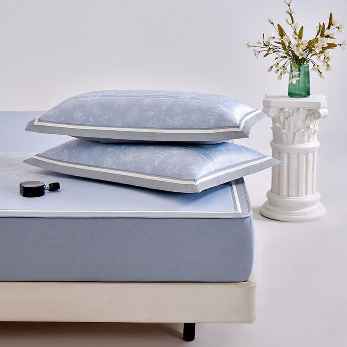 91家纺网 家纺一手货源 找家纺 小牛席业 2026春夏新款轻奢半定位凉感冰丝席凉席席子系列床笠款 轻奢半定位-蓝色 床笠款