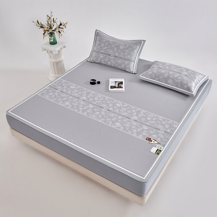 91家纺网 家纺一手货源 找家纺 小牛席业 2026春夏新款轻奢半定位凉感冰丝席凉席席子系列床笠款 轻奢半定位-灰色 床笠款