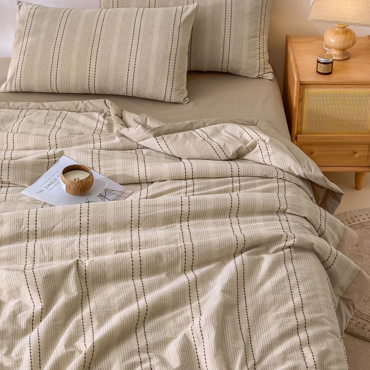 91家纺网 家纺一手货源 找家纺 吾诺家居 2026春夏新款全棉大提花棉花夏被夏凉被空调被-星空系列 星空-卡其