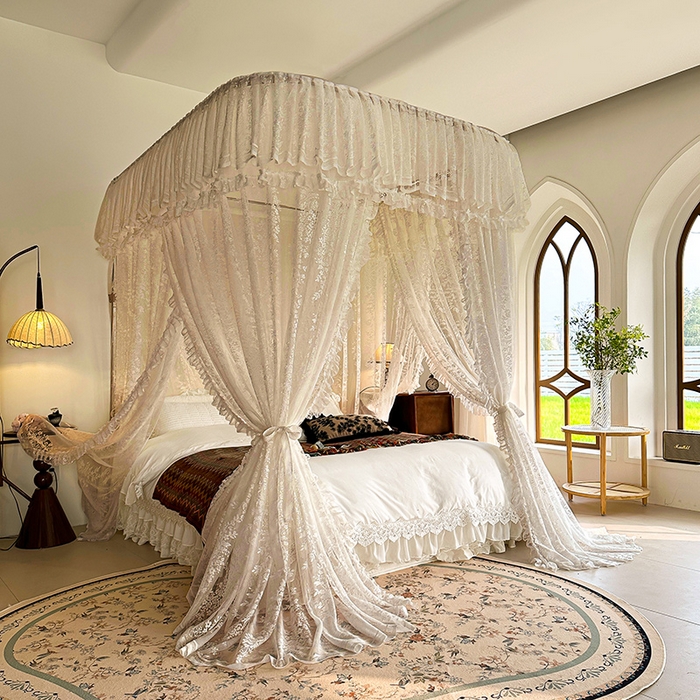 91家纺网 家纺一手货源 找家纺 都市缘蚊帐 2026春夏新款豪华高端蕾丝提花款导轨蚊帐-玫瑰庄园-303款 303玫瑰庄园-奶油杏