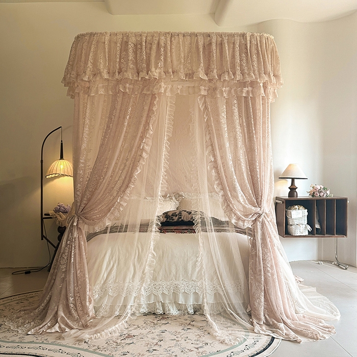 91家纺网 家纺一手货源 找家纺 （总）都市缘蚊帐 2026春夏新款单双层豪华高端蕾丝提花款导轨蚊帐-玫瑰庄园-305款
