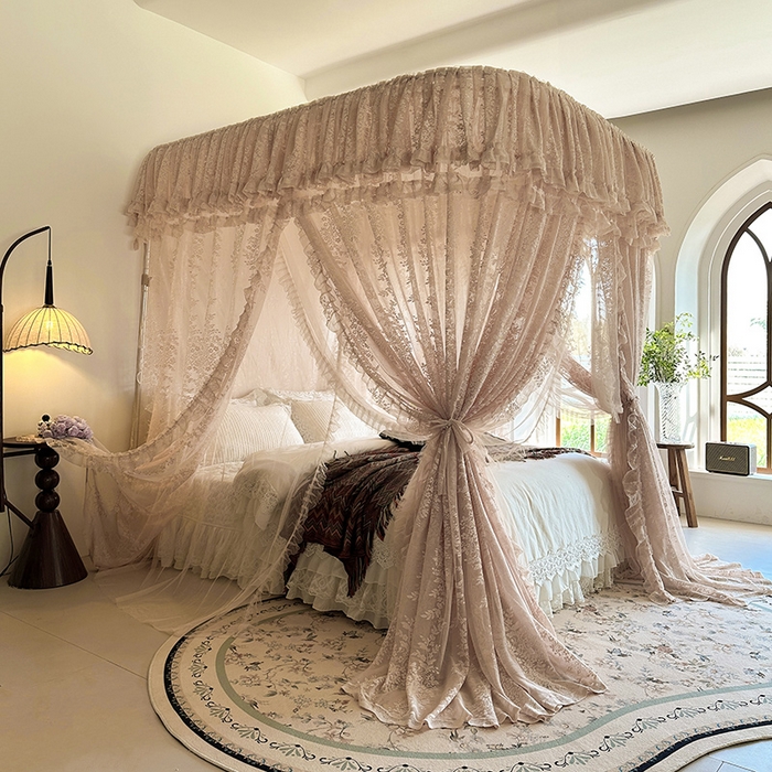 91家纺网 家纺一手货源 找家纺 （总）都市缘蚊帐 2026春夏新款单双层豪华高端蕾丝提花款导轨蚊帐-玫瑰庄园-305款