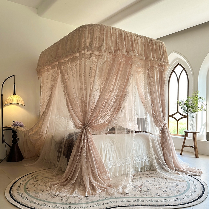 都市缘蚊帐 2026春夏新款单双层豪华高端蕾丝提花款导轨蚊帐-玫瑰庄园-305款 305款玫瑰庄园奶油玉