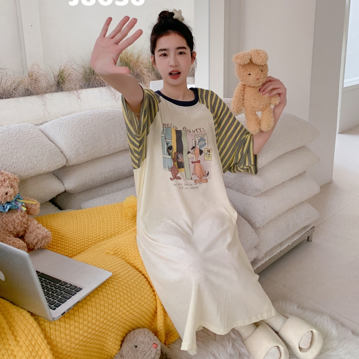 91家纺网 家纺一手货源 找家纺 妍景家居生活馆 2026新款夏至恋曲睡裙 黄色