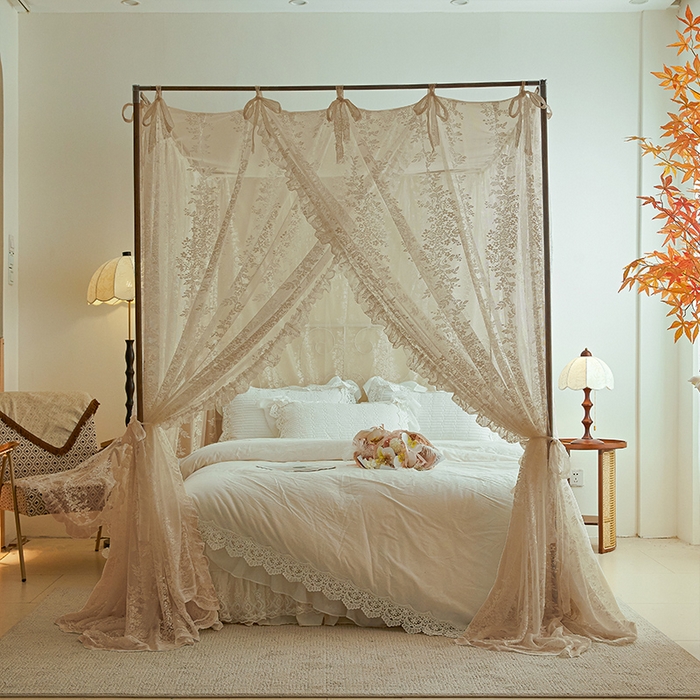 91家纺网 家纺一手货源 找家纺 （总）都市缘蚊帐 2026新款春夏落地豪华高端蕾丝提花款导轨蚊帐-玫瑰庄园-905款