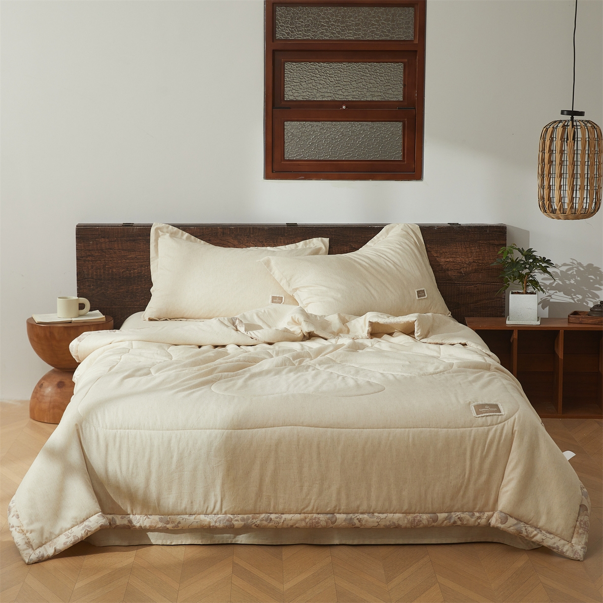 91家纺网 家纺一手货源 找家纺 西域种棉人·千百笠 2026新款A类棉麻新疆棉花夏被全棉纯棉单双人空调被夏凉被 棉麻-空白诗